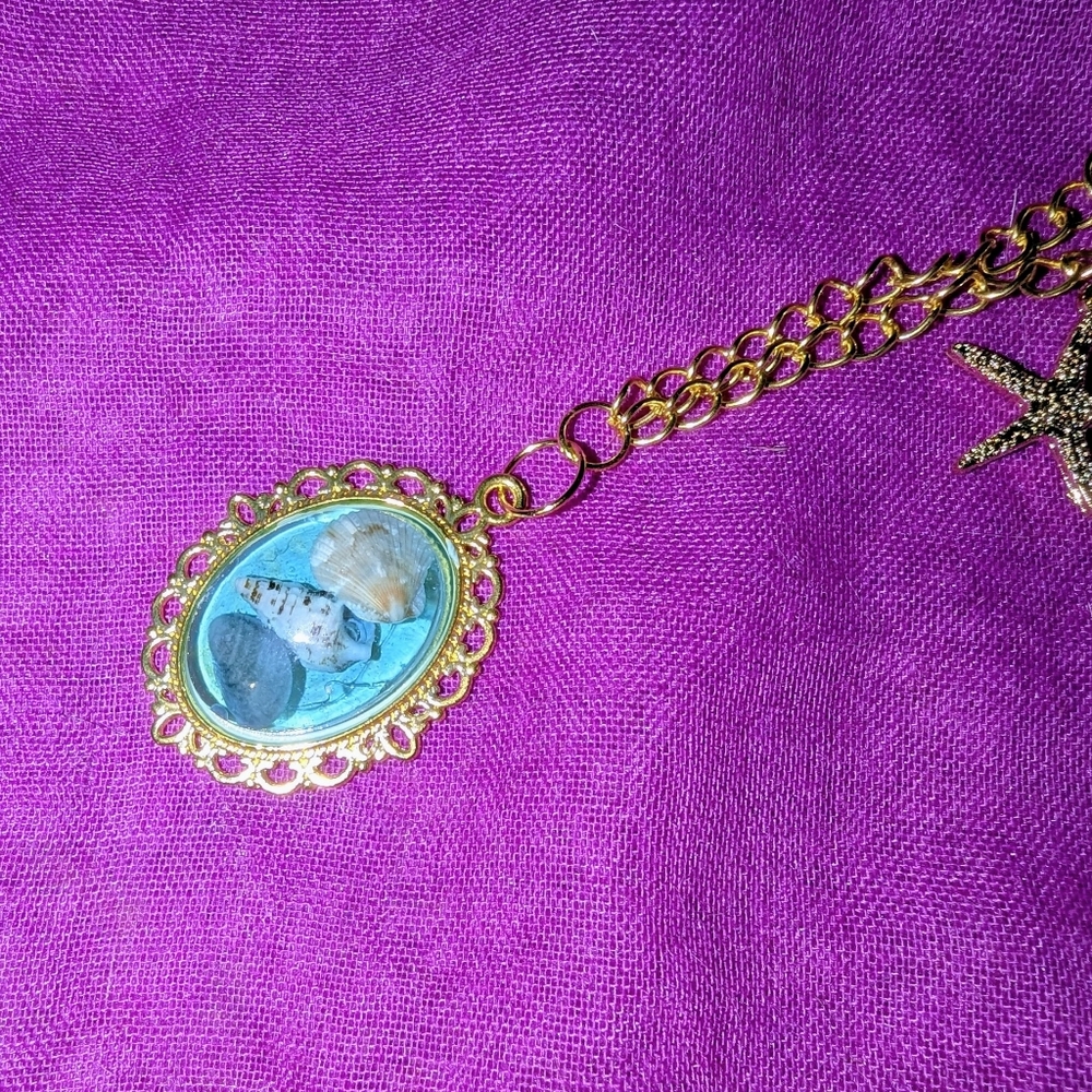 Handmade Gold Mermaid Treasure Box Necklace With Gold Charms - Picture 3 of 6